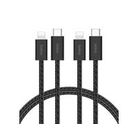Belkin Confezione da 2 cavi intrecciati USB-C con connettore Lightning da 1,5 m, cavo flessibile per ricarica rapida, cavo Lightning per iPhone 14 e precedenti, iPad 9a gen. e AirPods, nero