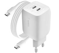 Belkin Dual USB-C Charger 65W, cavo USB C-C incluso, ricarica rapida Power Delivery 3.0 con tecnologia GaN per iPhone 13, 12, Pro, Pro Max, Mini, iPad Pro, MacBook, Galaxy, Tab, ecc. - Nouvo