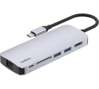 Belkin Hub USB-C - Dock adattatore multi-porta 6 in 1 con HDMI 4K, ricarica pass-through PD USB-C 100W, 2 porte USB-A, porte Gigabit Ethernet e slot SD per MacBook Pro, Air, iPad, Pro, XPS e altro