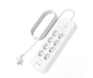 Belkin Multipresa con USB montabile a parete con 8 prese protette,cavo di alimentazione da 2m,LED di stato,2 porte USB-C con ricarica rapida,ciabatta elettrica con protezione fino a 900 J,Bianco