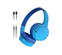 Belkin SoundForm Mini Cuffie wireless per bambini con microfono, 30 ore di riproduzione, adesivi divertenti, headset over-ear per didattica online, scuola e viaggi, per iPhone, iPad e Galaxy, blu