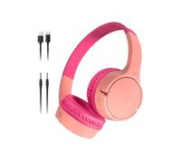 Belkin SoundForm Mini Cuffie wireless per bambini con microfono, 30 ore di riproduzione, adesivi divertenti, headset over-ear per didattica online, scuola e viaggi, per iPhone, iPad e Galaxy, rosa
