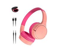 Belkin SoundForm - Mini cuffie wireless per bambini con microfono integrato, 30 ore di tempo di riproduzione, adesivi divertenti e custodia, cuffie over-ear per apprendimento online, scuola, iPhone,
