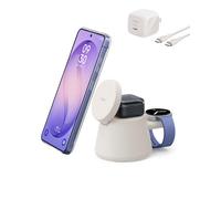 Belkin Stazione di ricarica wireless 3 in 1 per Samsung, Android, Qi2.2, caricatore magnetico da 25 W per Galaxy S26, Pixel 10, iPhone 17, porta USB C per Galaxy, Pixel e Apple Watch (caricatore per