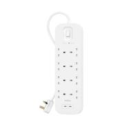 Belkin Ciabatta elettrica a 8 prese con protezione da sovratensione, montaggio a parete, 8 prese, cavo di alimentazione da 2 m, indicatore luminoso verde, 2 porte USB-C con USB PD per ricarica rapida;