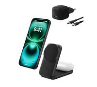 Belkin UltraCharge Caricatore iPhone Qi2, Stazione di Ricarica Wireless 2 in 1 25W, Caricatore Wireless Compatibile con MagSafe per iPhone, AirPods, Pixelsnap con Porta USB-C e Adattatore 45W, Nero