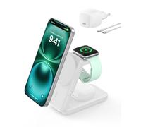 Belkin UltraCharge Caricatore Wireless Magnetico Qi2, Stazione di Ricarica 3 in 1 25W, Caricatore Compatibile con MagSafe per iPhone 16, Apple Watch, AirPods, Pixelsnap con Adattatore 45W, Bianco