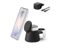 Belkin UltraCharge Caricatore Wireless Magnetico 3 in 1 Qi2.2 25W con Porta USBC, Stazione di Ricarica per Samsung Galaxy S26, Galaxy Watch, Pixel 10, Pixel Watch, Apple Watch, con Alimentatore 45W