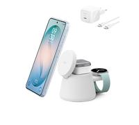 Belkin UltraCharge Caricatore Wireless Magnetico 3 in 1 Qi2.2 25W con Porta USBC, Stazione di Ricarica per Samsung Galaxy S26, Galaxy Watch, Pixel 10, Pixel Watch, Apple Watch, con Alimentatore 45W
