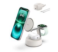 Belkin UltraCharge Pro Caricatore Wireless 3 in 1, Stazione di Ricarica Qi2 25W, Compatibile con MagSafe per iPhone 16, Apple Watch, AirPods, Pixelsnap con Ventilatore e Adattatore 45W, Sabbia