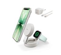 Belkin UltraCharge Pro Caricatore Wireless Magnetico Convertibile 2 in 1 MagSafe Qi2.2 25W, Stazione di Ricarica per iPhone 17, Apple Watch Series 10, Pixelsnap, (Alimentatore 45W Incluso), Sabbia