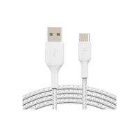 Belkin BoostCharge Cavo USB-C intrecciato, Cavo da USB-C a USB-A, Cavo USB Type-C per iPhone 15, Plus, Pro, Pro Max, Samsung Galaxy S23, Pixel, iPad Pro, Nintendo Switch e altri ancora, 3 m, bianco