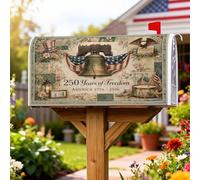 Bell Coperture magnetiche per cassetta delle lettere, bandiera patriottica vintage, lanterna per il giorno dell'indipendenza, copertura per cassetta delle lettere rossa per decorazione del prato, 53 x