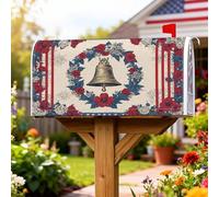 Bell - Coperture magnetiche per cassetta postale, motivo patriottico vintage, ghirlanda di fiori per il giorno dell'indipendenza, per decorazioni esterne, 45,7 x 53,3 cm