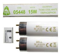 Bell Lighting Confezione da 2 tubi fluorescenti da 15 W, T8, 450 mm, 45,7 cm, bianco freddo, 4000 K, 05448