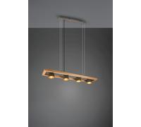 BELL SOSPENSIONE LEGNO NATURALE 4 SPOTS ORIENTABILI DIFFUSORI METALLO ACCIAIO ANTICATO INTERNO ORO L. 100CM ATTACCO E14