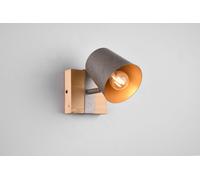 BELL SPOT ORIENTABILE BASE LEGNO NATURALE DIFFUSORE METALLO ACCIAIO ANTICATO INTERNO ORO H. 18CM 1 LUCE ATTACCO E14