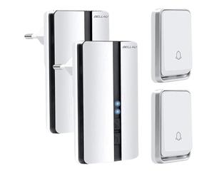 Bell4U Campagnelli Wireless - Campagnelli Bianco Portatile Esterno - 51 Suonerie - Indicatori LED - 50M Operativo a grande Distanza - 4 Volumi Selezionabili - 2x Trasmettitore e 2x Ricevitore