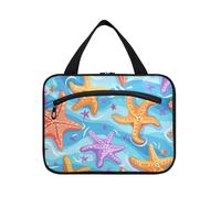 Bella Arancione stelle marine Hanging Toiletry Bag per gli uomini Viaggio con gancio, Designer Impermeabile Toiletry Bag per le donne Envase da viaggio para Perfume de viaje, Belle stelle marine