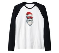 Bella Babbo Natale Look con Cuore Occhiali da Sole Grafica Maglia con Maniche Raglan