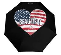 Bella Bandiera Americana Cuore 3 Fold Ombrello Da Viaggio Per UV Pioggia Antivento Ombrelli Pieghevole Portatile Divertente Automatico