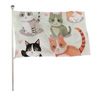 Bella bandiera con gatti dei cartoni animati, 89 x 150 cm, stampa su entrambi i lati, bandiera decorativa da giardino, non sbiadisce, con occhielli in ottone, sfondo fotografico da appendere, per