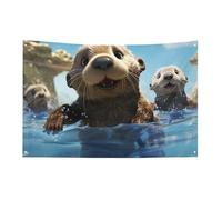 Bella bandiera con stampa di lontra marina, 61 x 88,9 cm, non sbiadisce, bandiera di benvenuto, giardino, cortile, casa, bandiera, decorazione per interni ed esterni, per feste