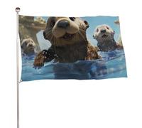 Bella bandiera con stampa di lontra marina, 89 x 150 cm, stampa su entrambi i lati, bandiera decorativa da giardino, non sbiadisce, con occhielli in ottone, sfondo fotografico da appendere, per