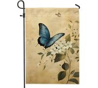 Bella bandiera da giardino a farfalla blu, decorazione floreale per esterni primaverile ed estate, decorazione per prato su entrambi i lati per casa e giardino, bandiera stagionale ispirata alla