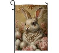 Bella bandiera da giardino a forma di coniglio pasqua, coniglio morbido con perline, decorazione floreale primaverile decorazione per prato esterno, bandiera bifacciale, 30,5 x 45,7 cm