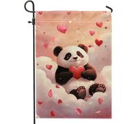 Bella bandiera da giardino a forma di panda, cuore e nuvole da pesca, decorazione per esterni per San Valentino, bandiera da cortile double face in iuta per casa e giardino, adorabile