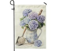 Bella bandiera da giardino con ortensia blu e viola, decorazione floreale primaverile estiva per la casa, bandiera da cortile in iuta su entrambi i lati, decorazione per prato esterno 30,5 x 45,7 cm