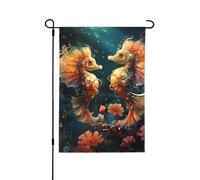 Bella bandiera da giardino con stampa di coppia di cavallucci marini su entrambi i lati, a prova di scolorimento, per decorazione da cortile, cartello di benvenuto 71,1 x 101,6 cm