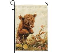 Bella bandiera da giardino di Pasqua mucca e coniglio decorazione animale marrone decorazione giardino floreale vacanza primavera juta doppia faccia dettagli casa 12x18
