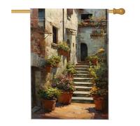 Bella bandiera da giardino estivo, vasi da fiori colorati, palcoscenico di strada, decorazione per esterni, banner double face in juta per la decorazione della casa, 71 x 101,6 cm