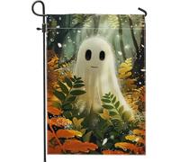 Bella bandiera da giardino fantasma, decorazione da cortile della creatura della foresta fantasia bianca, decorazione per prato all'aperto, decorazione per prato all'aperto, doppia bandiera in iuta