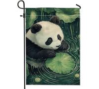Bella bandiera da giardino in panda, foglie di bambù verdi per la decorazione esterna bandiera del patio a doppia faccia, decorazione primaverile ed estiva, segno di prato a tema animale, 12