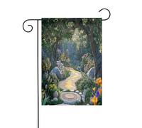 Bella bandiera da giardino personalizzabile con città delle fiabe, design unico personalizzato per decorazioni esterne, perfetta decorazione natalizia e invernale, materiale in poliestere resistente