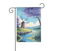 Bella bandiera decorativa per esterni con mulino a vento fiume, bandiera da appendere al giardino, piccola bandiera da giardino, bandiera invernale natalizia per esterni, 30,5 x 45,7 cm