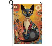 Bella bandiera del giardino del gatto blu bandiera floreale fantasia per la decorazione della casa banner in tela bifacciale per la decorazione del prato all'aperto regalo di stagione autunnale