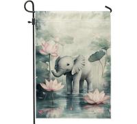 Bella bandiera del giardino dell'elefante, elefante d'acqua grigio morbido, acquerello, decorazione domestica, bandiere da giardino, tela a doppia faccia, decorazione del prato all'aperto per