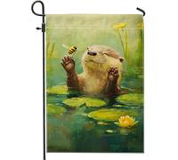 Bella bandiera del giardino di lontra banner decorazione della casa di giglio d'acqua verde bandiera di juta doppia faccia per la decorazione estiva all'aperto 12 x 18 pollici