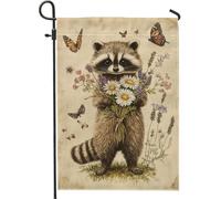 Bella bandiera del giardino floreale del procione, colorato bouquet di fiori primaverili ed estivi, banner di decorazione della casa, tela da imballaggio a doppia faccia, decorazione del prato per