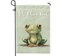 Bella bandiera di benvenuto verde anfibio, decorazione per esterni primavera-estate, banner double face in iuta per decorazione di feste sul prato, 30,5 x 45,7 cm