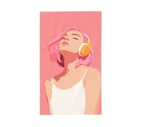 Bella bandiera rosa con capelli rosa che indossa cuffie per casa da cortile, striscione con occhielli per interni ed esterni, feste e decorazioni per la casa