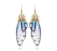 BELLA-Bee Orecchini pendenti a forma di ala di farfalla, placcati in oro, con strass di cristallo, per donne e matrimoni, middle, Ottone, Non pietra preziosa