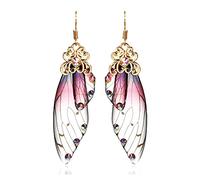 BELLA-Bee Orecchini pendenti a forma di ala di farfalla, placcati in oro, con strass di cristallo, per donne e matrimoni, middle, Ottone, Non pietra preziosa