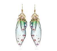 BELLA-Bee Orecchini pendenti a forma di ala di farfalla, placcati in oro, con strass di cristallo, per donne e matrimoni, middle, Ottone, Non pietra preziosa