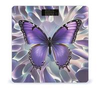 Bella bilancia da bagno viola con farfalla per peso corporeo, display LCD, bilancia digitale da bagno in vetro temperato, bilancia intelligente alla moda per la casa e la camera da letto 181,4 kg