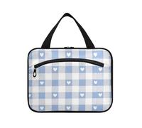 Bella Blu Grigio Amore Plaid Hanging Borse di Tote da Viaggio per le Donne con Gancio, Designer Borse Essenziali per Gli Uomini per i Viaggiatori Bagno bolso Viajero para Mujer L